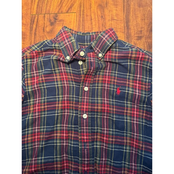 Polo Ralph Lauren Red Plaid Multi Color Flannel Shirt Boys Sz Medium 10/12 Pony - Picture 1 of 7